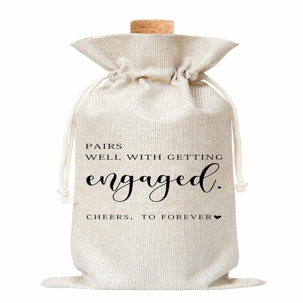 Tedea Engegement Wine Gift Bag, Gifts Bag for Getting Married, Engagement, Bride and Groom, Couples, Her, Him, Wedding, Save the Date Wedding, 1 Pc Burlap Wine Bottle Cover Bag (a15)