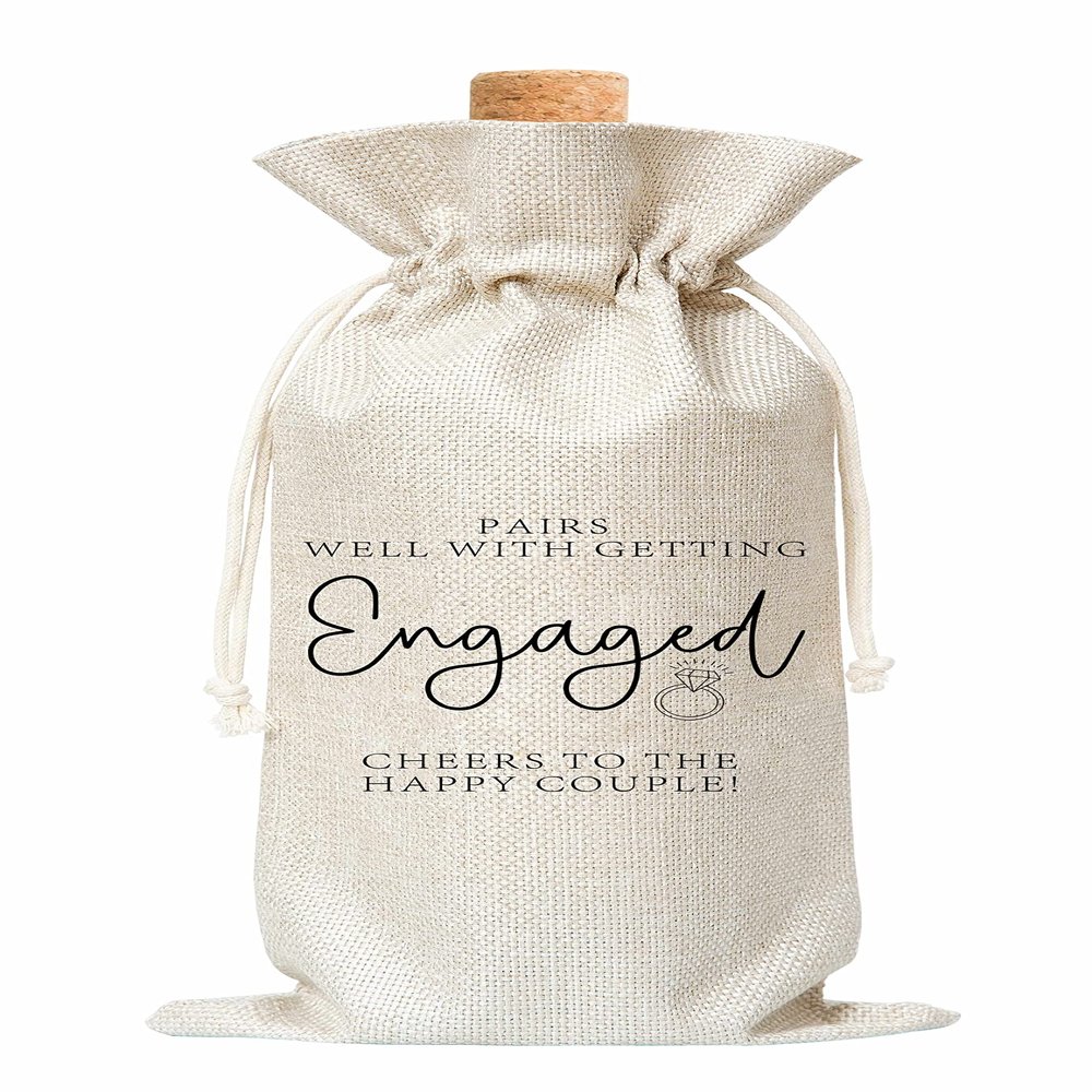 Tedea Engagement Wine Gift Bag, Wine Bag for Getting Married, Engagement, Bride and Groom, Couples, Her, Him, Wedding, Save the Date Wedding, 1 Pc Burlap Wines Bottle Cover Bag (a19)