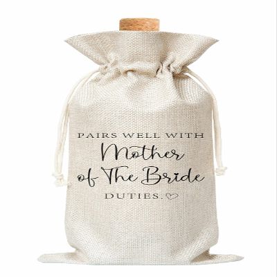 Mother Of The Bride Wine Gift Bag - Burlap Wine Bottle Cover for Wedding & Engagement Party, Hostess - 1 Pc
