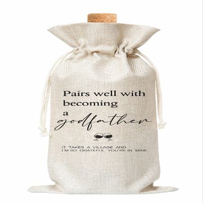 Godfather Godparent Proposal Bag - Burlap Wine Bottle Cover (1 Pc) for Baptism, Auntie, Uncle