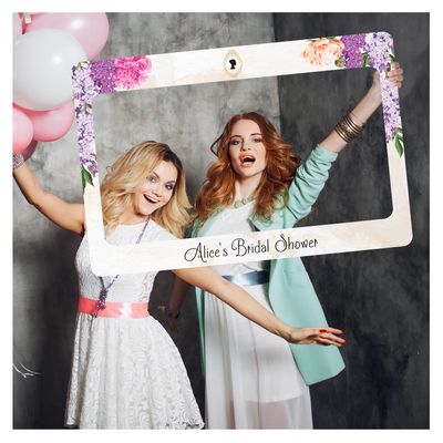SPEEDYORDERS Floral Bridal Shower Photo Booth Frame - Personalized Purple Wisteria Bridal Shower Photo Prop - Custom Floral Bridal Shower Frame Photo Booth (PVC Frame)
