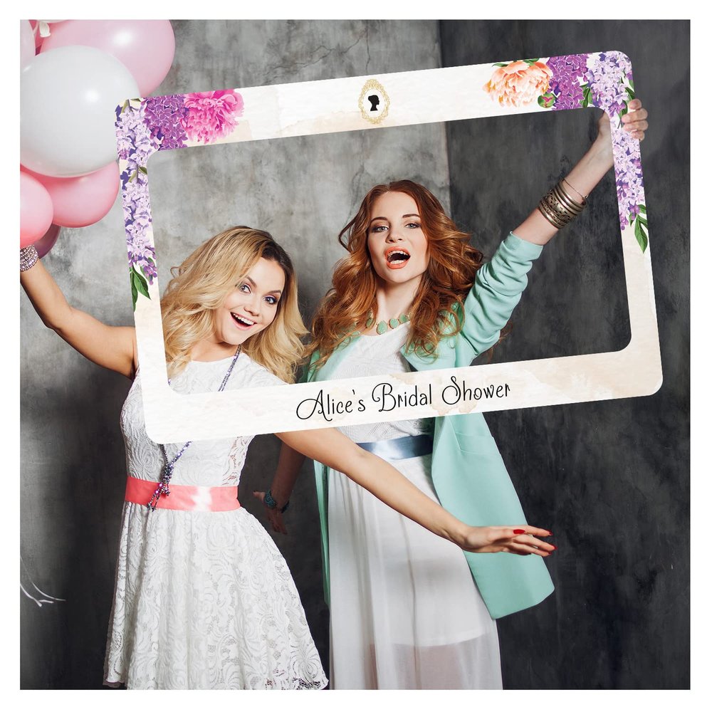 SPEEDYORDERS Floral Bridal Shower Photo Booth Frame - Personalized Purple Wisteria Bridal Shower Photo Prop - Custom Floral Bridal Shower Frame Photo Booth (PVC Frame)