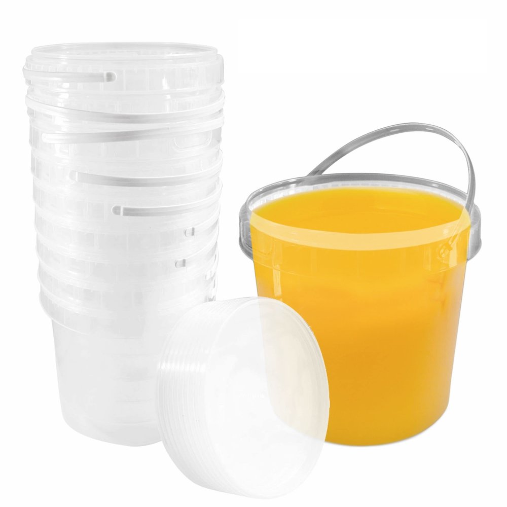 1 Gallon (128 oz) Clear Plastic Bucket with Lid and Handle (30 Pack), Ice Cream Tub with Lids - Food Grade Freezer and Microwave Safe Food Storage Containers, Round Plastic Pail Container with Lid