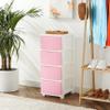 IRIS USA Plastic Drawer Storage Organizer, 4-Drawers, for Classroom Art Supplies Bathroom Dorm Bedroom Laundry Room, Slim Narrow, White Frame with Matte Pink Front Panels view 2