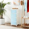IRIS USA Plastic Drawer Storage Organizer, 4-Drawers, for Classroom Art Supplies Bathroom Dorm Bedroom Laundry Room, Slim Narrow, White Frame with Matte Blue Front Panels view 2