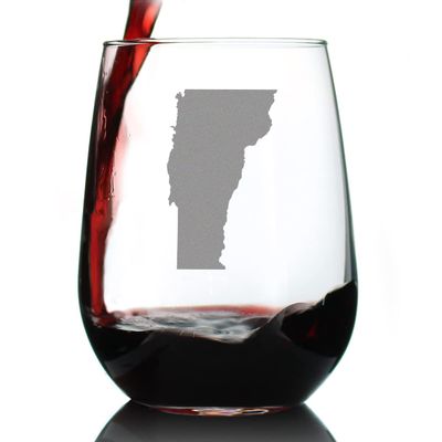 Bevvee Vermont State Outline Stemless Wine Glass - State Themed Drinking Decor and Gifts for Vermonter Women & Men - Large 17 Oz Glasses