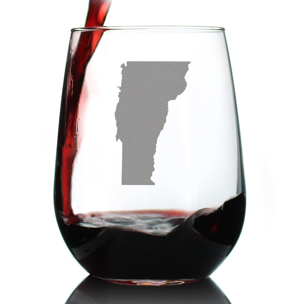 Bevvee Vermont State Outline Stemless Wine Glass - State Themed Drinking Decor and Gifts for Vermonter Women & Men - Large 17 Oz Glasses