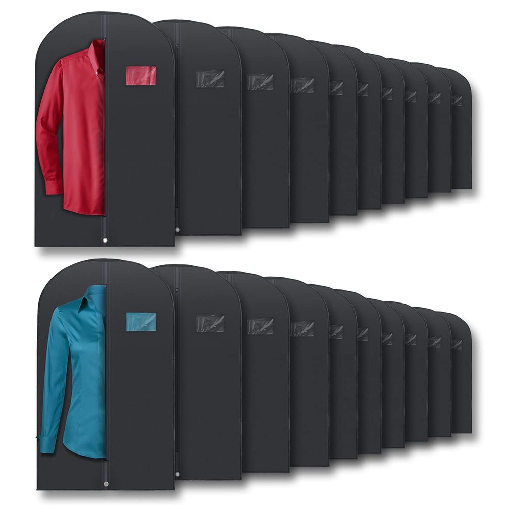 Plixio Garment Bags Suit Bag for Travel and Clothing Storage of Dresses, Dress Shirts, Coats Includes Zipper and Transparent Window (Black - 20 pack: 40")