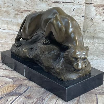 EUROPEAN BRONZE Real Bronze Cougar Panther Mountain Lion Statue Sculpture Statue Figurine Sale Artwork Decor