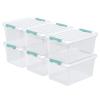 Buyitt 6-Pack 35 quart Large Plastic Storage Bin, Latching Box with Clear Base, White Lid and Green Latches view 1