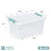 Buyitt 6-Pack 35 quart Large Plastic Storage Bin, Latching Box with Clear Base, White Lid and Green Latches view 2