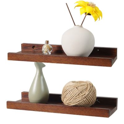 12 Inch Floating Shelves Wall Mounted Set of 2, Rustic Wall Shelves for Decor and Storage, Solid Walnut Wood Shelf, Picture Ledge for Bedroom/Bathroom/Living Room/Kitchen, Walnut Color, 12*4*1.5