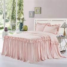 Dainty Homes : Double Ruffle 3 Piece Set Bed Spread Shabby Very Nice Looking Bedding 100% Egyptian Cotton 600 TC 30" Drop Cal-King Solid Peach