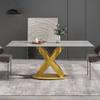 70.8" Modern Dining Table, Grey Sintered Stone Tabletop Dining Table with Solid Carbon Steel Base, Rectangular Dining Room Table for 6 view 3