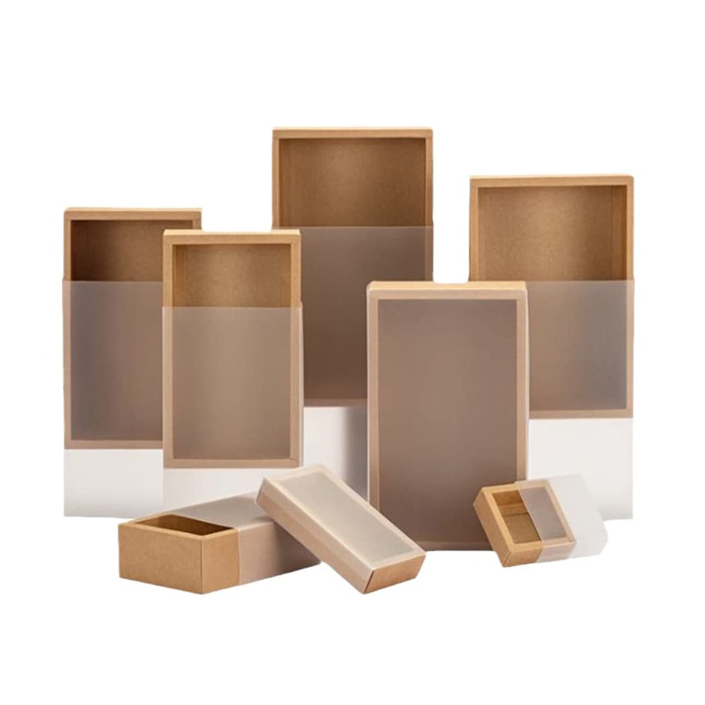 10Pcs Good Kraft Paper Gift Packing Box Wedding Party Cookie Candy Cake Boxes With Clear PVC Window