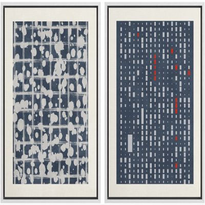 SIGNWIN Framed Canvas Print Wall Art Set Mid-Century Geometric Retro Grid Landscape Abstract Shapes Illustrations Minimal Decorative Bohemian for Living Room, Bedroom, Office - 24"x36"x2 White