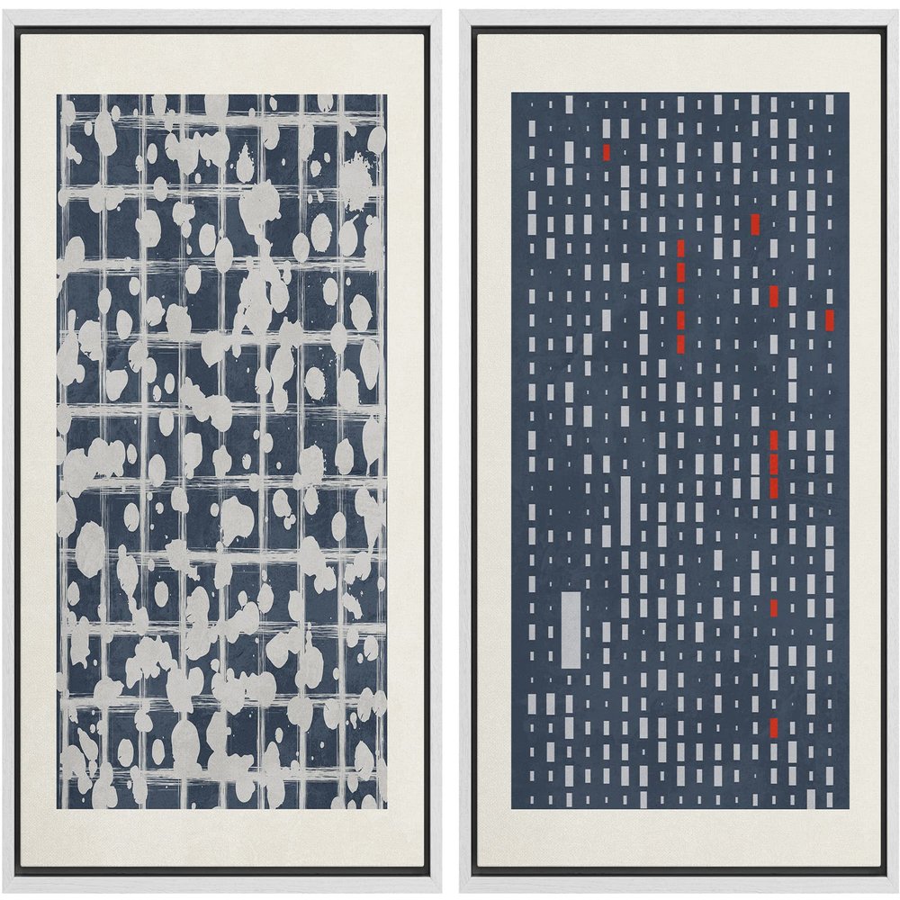 SIGNWIN Framed Canvas Print Wall Art Set Mid-Century Geometric Retro Grid Landscape Abstract Shapes Illustrations Minimal Decorative Bohemian for Living Room, Bedroom, Office - 24"x36"x2 White