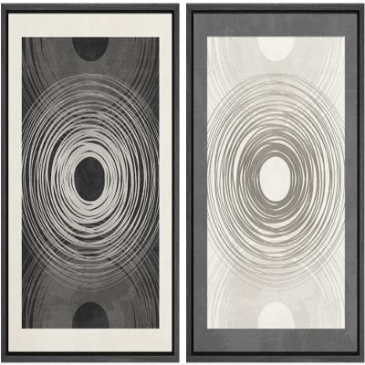 SIGNWIN Framed Canvas Print Wall Art Set Duotone Black White Geometric Ring Landscape Abstract Shapes Illustrations Minimal Decorative Bohemian for Living Room, Bedroom, Office - 24"x36"x2 Black