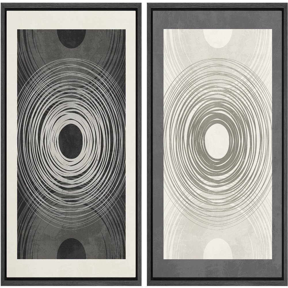 SIGNWIN Framed Canvas Print Wall Art Set Duotone Black White Geometric Ring Landscape Abstract Shapes Illustrations Minimal Decorative Bohemian for Living Room, Bedroom, Office - 24"x36"x2 Black
