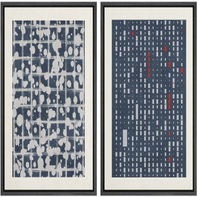 SIGNWIN Framed Canvas Print Wall Art Set Mid-Century Geometric Retro Grid Landscape Abstract Shapes Illustrations Minimal Decorative Bohemian for Living Room, Bedroom, Office - 24"x36"x2 Black