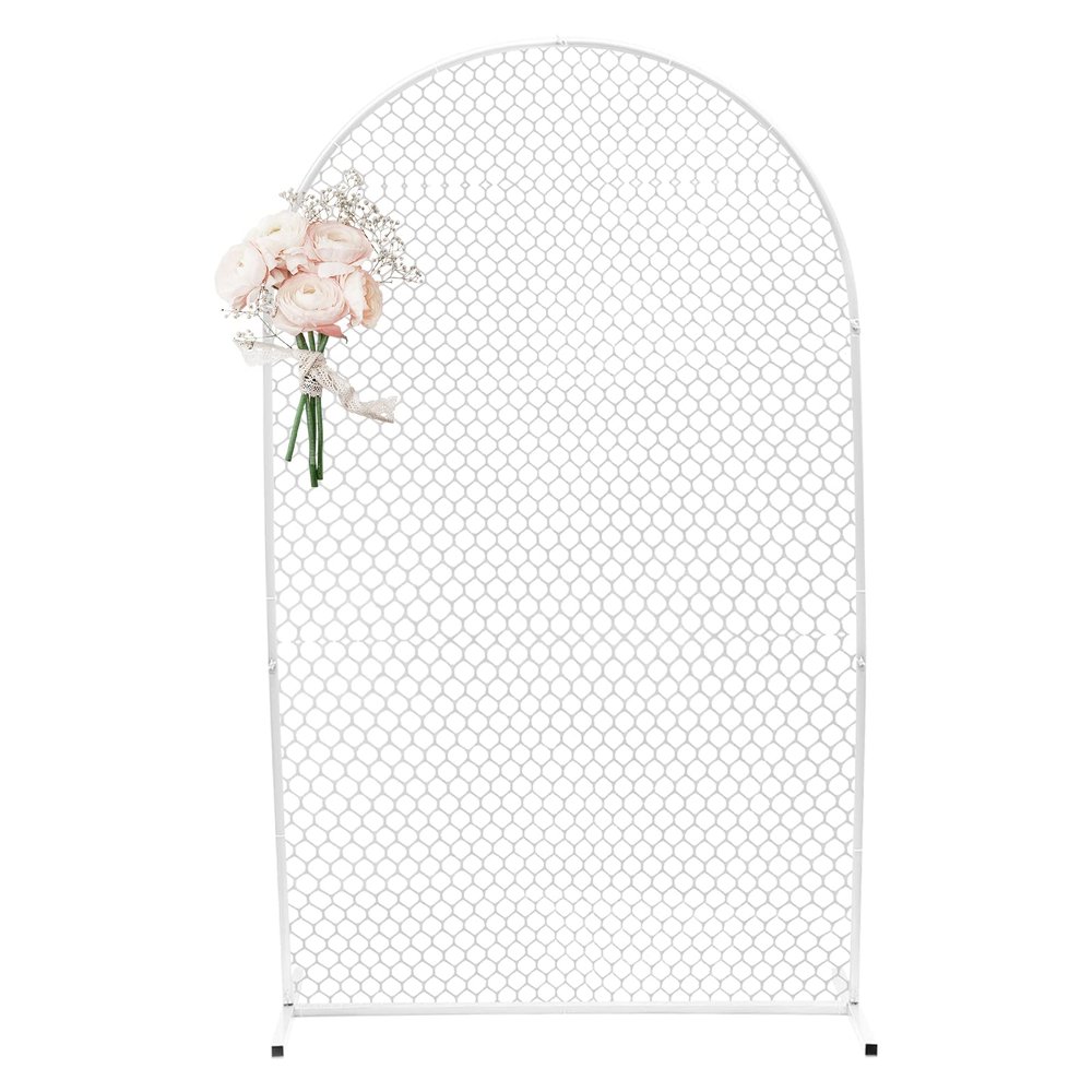 Fichiouy Modern Gold Wall Stand Wedding Arch Backdrop with Plastic Mesh, Wrought Iron Decorative Props Flower Decorative Rack 2M (White)