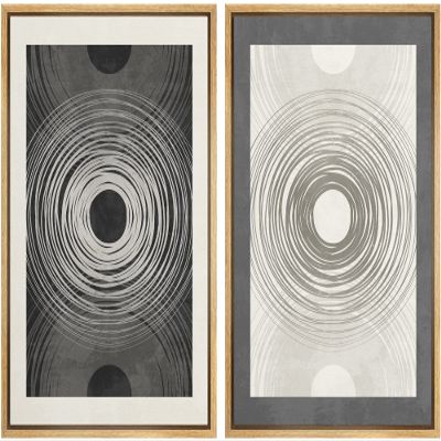 SIGNWIN Framed Canvas Print Wall Art Set Duotone Black White Geometric Ring Landscape Abstract Shapes Illustrations Minimal Decorative Bohemian for Living Room, Bedroom, Office - 24"x36"x2 Natural
