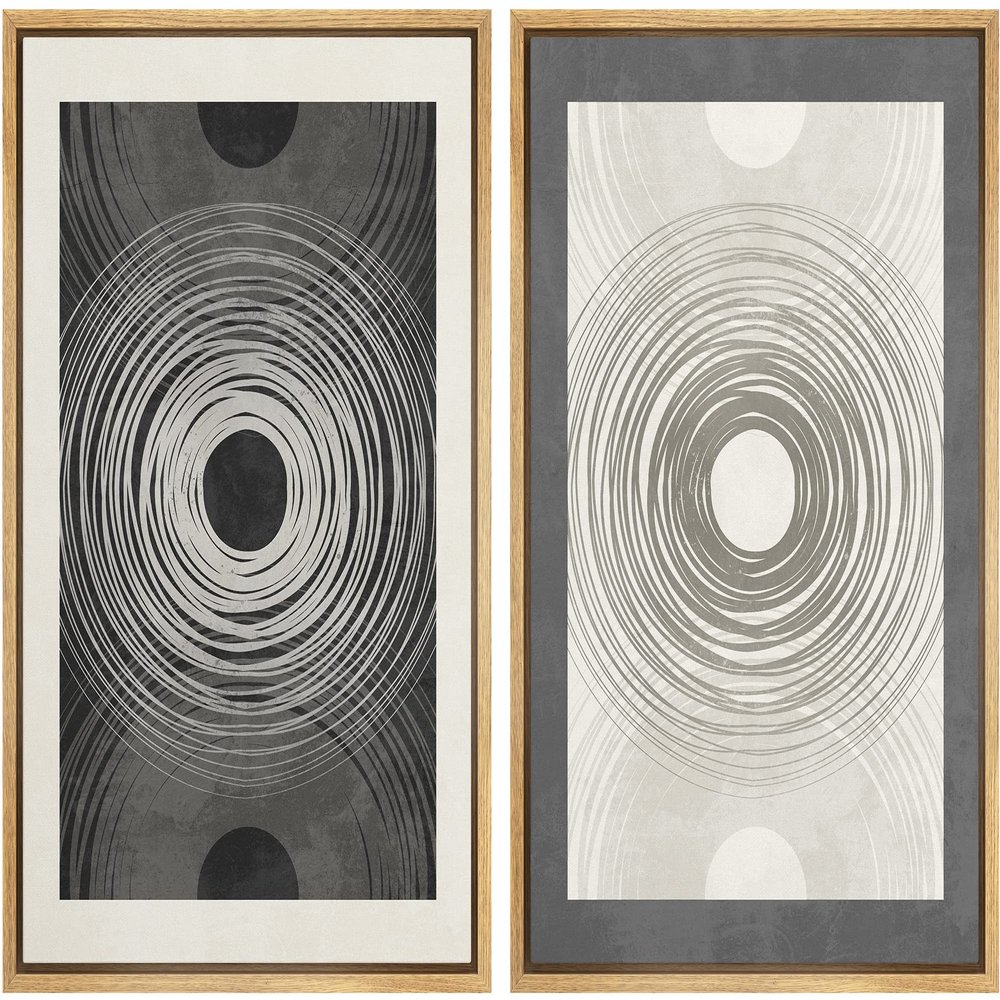 SIGNWIN Framed Canvas Print Wall Art Set Duotone Black White Geometric Ring Landscape Abstract Shapes Illustrations Minimal Decorative Bohemian for Living Room, Bedroom, Office - 24"x36"x2 Natural