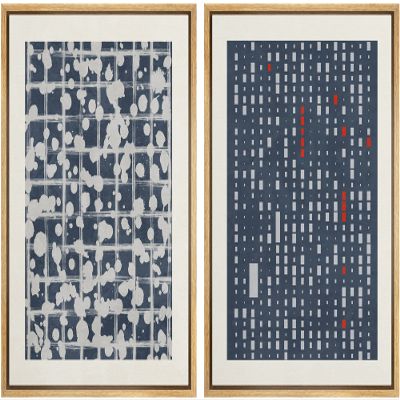 SIGNWIN Framed Canvas Print Wall Art Set Mid-Century Geometric Retro Grid Landscape Abstract Shapes Illustrations Minimal Decorative Bohemian for Living Room, Bedroom, Office - 24"x36"x2 Natural