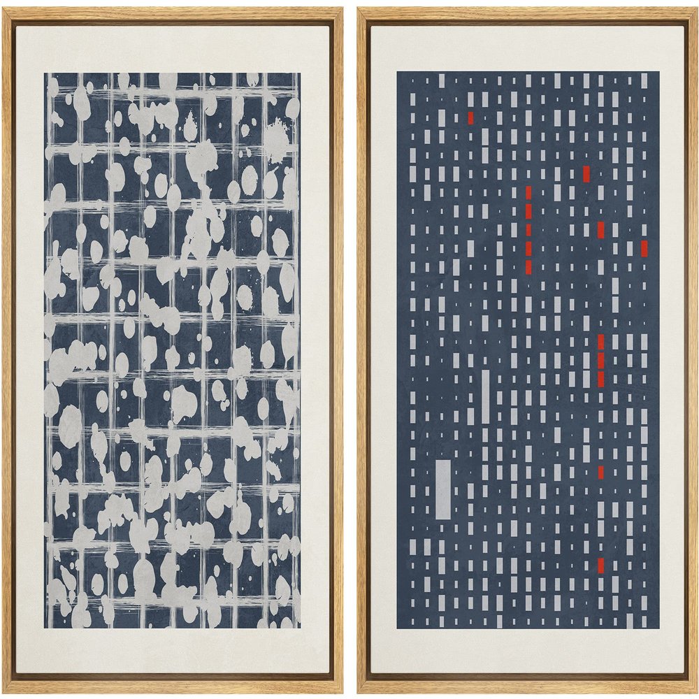 SIGNWIN Framed Canvas Print Wall Art Set Mid-Century Geometric Retro Grid Landscape Abstract Shapes Illustrations Minimal Decorative Bohemian for Living Room, Bedroom, Office - 24"x36"x2 Natural
