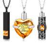 3 Pieces Cremation Urn Necklace for Ashes Vertical Bar Zircon, Heart Crystal Necklace Urn Stainless Steel Waterproof Memorial Pendant(Yellow Zircon) view 1