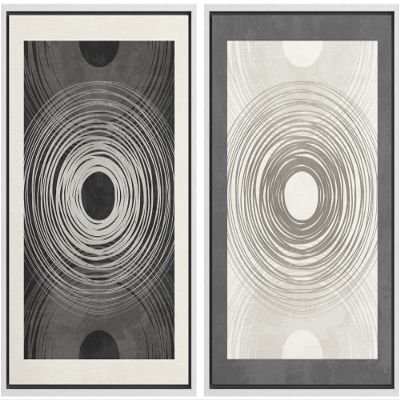 SIGNWIN Framed Canvas Print Wall Art Set Duotone Black White Geometric Ring Landscape Abstract Shapes Illustrations Minimal Decorative Bohemian for Living Room, Bedroom, Office - 24"x36"x2 White