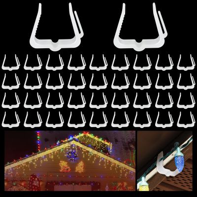 jixsloft Plastic Christmas Light Hanger Clips, Fascia Board Clips, Deck Banister Light Clips, Holiday Light Clips Hangers Outside Indoor for Fascia Board in Thickness from 1''-1 5/8" (50PCS)