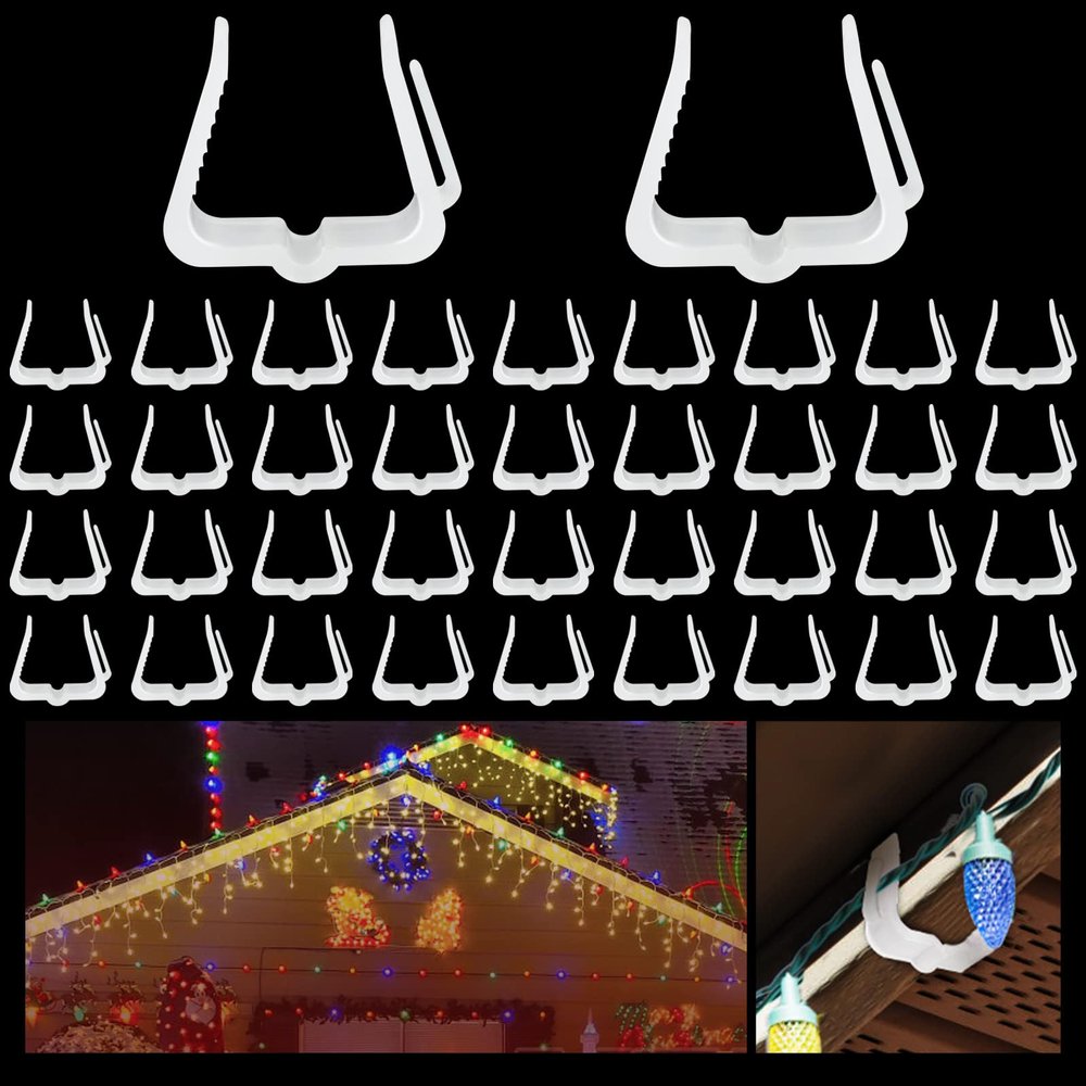 jixsloft Plastic Christmas Light Hanger Clips, Fascia Board Clips, Deck Banister Light Clips, Holiday Light Clips Hangers Outside Indoor for Fascia Board in Thickness from 1''-1 5/8" (50PCS)