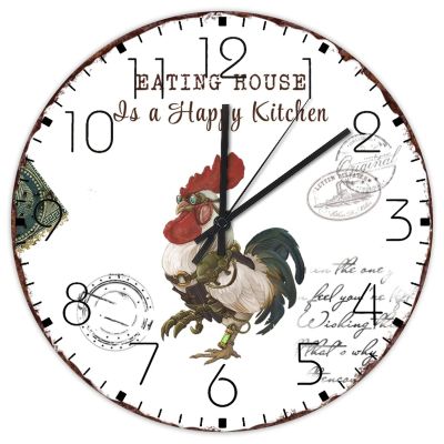 15" Wood Wall Clocks Eating House is A Happy Kitchen Fireplace Decor for Home Rustic Vintage Chicken Hen Rooster Wall Clocks Non Ticking Analog Round Wooden Wall Clock Vintage for Daycare Warehouse