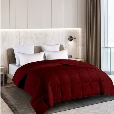 100% Natural Cotton All Season 1 Piece Palatial King Striped Comforter - Burgundy Stripe Quilted Comforter With 4 Corner Tabs - 500 GSM Fill Lightweight Down Alternative Bedding Comforters Only