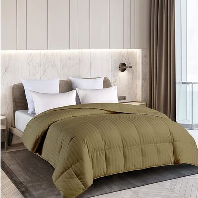 100% Natural Cotton All Season 1 Piece Palatial King Striped Comforter - Taupe Stripe Quilted Comforter With 4 Corner Tabs - 500 GSM Fill Lightweight Down Alternative Bedding Comforters Only