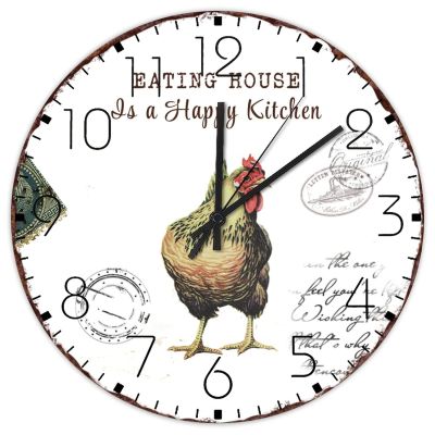 15" Silent Wall Clock Eating House is A Happy Kitchen Home Decor for Home Farmhouse Animal Picture Painting Wall Clocks Silent Non-Ticking Round Wooden Wall Clock Rustic for Art Room Girls Room