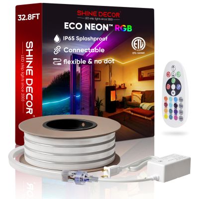 Shine Decor LED RGB Neon Rope Lights AC 120V, Expandable & Cuttable Bright Strip Lighting with Remote, Dimmable Color Changing, ETL Cold-Resistant & IP65 Waterproof for in&Outdoor, 10x20mm, 32.8FT