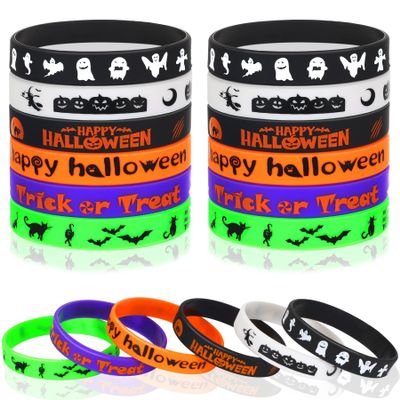 JUNEBRUSHS 42Pcs Halloween Silicone Bracelets Halloween Favors Supplies Rubber Wristbands for Kids Party Goodie Bag Stuffers Fillers Decorations Accessories (6 Designs)