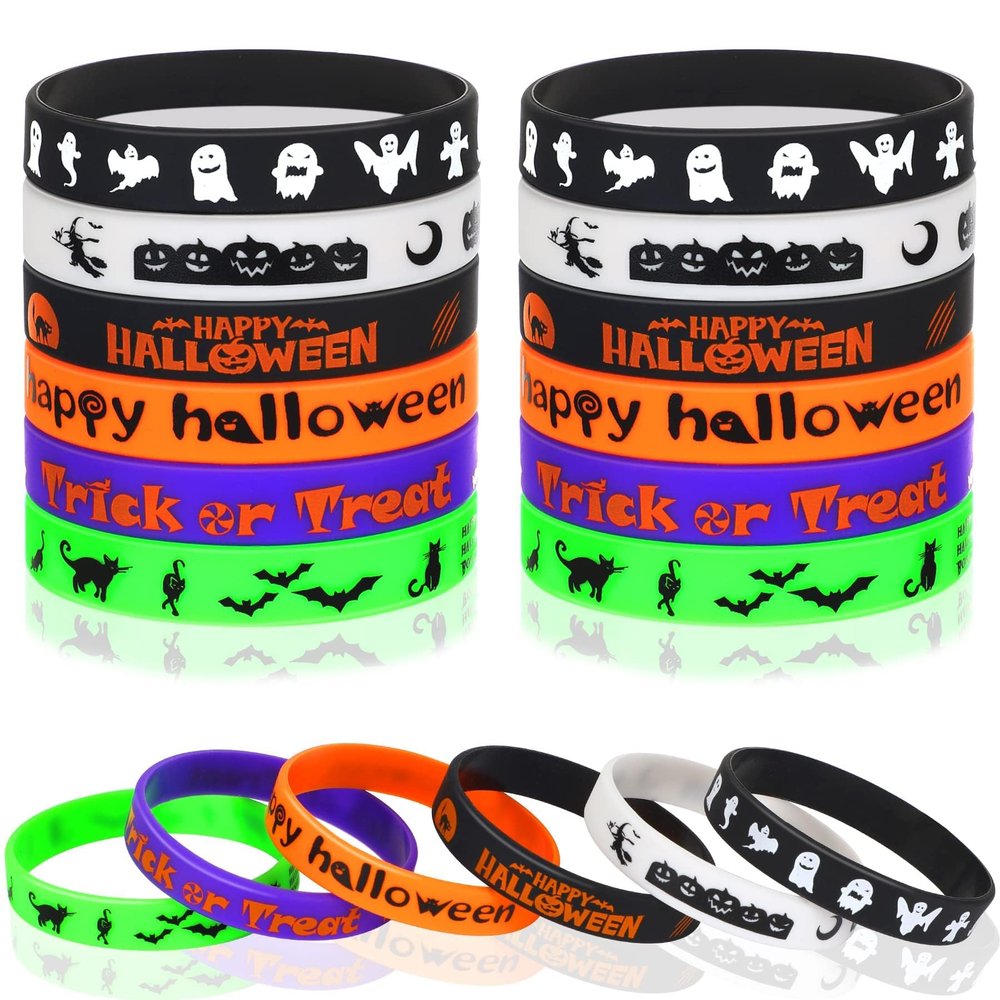 JUNEBRUSHS 42Pcs Halloween Silicone Bracelets Halloween Favors Supplies Rubber Wristbands for Kids Party Goodie Bag Stuffers Fillers Decorations Accessories (6 Designs)