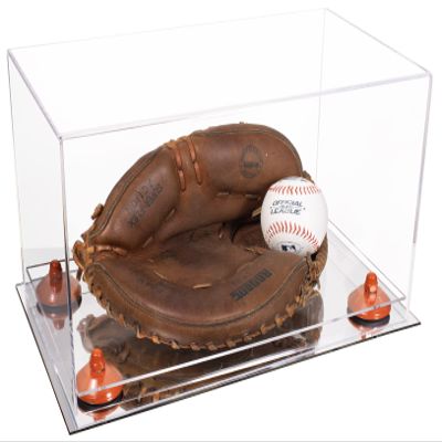 Better Display Cases Clear Acrylic Catchers Glove Display Case with Orange Risers and Mirror Base (A011/V16)