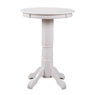 Benjara Ava 42 Inch Wood Pub Bar Table, Molded Trim, Carved Pedestal, White