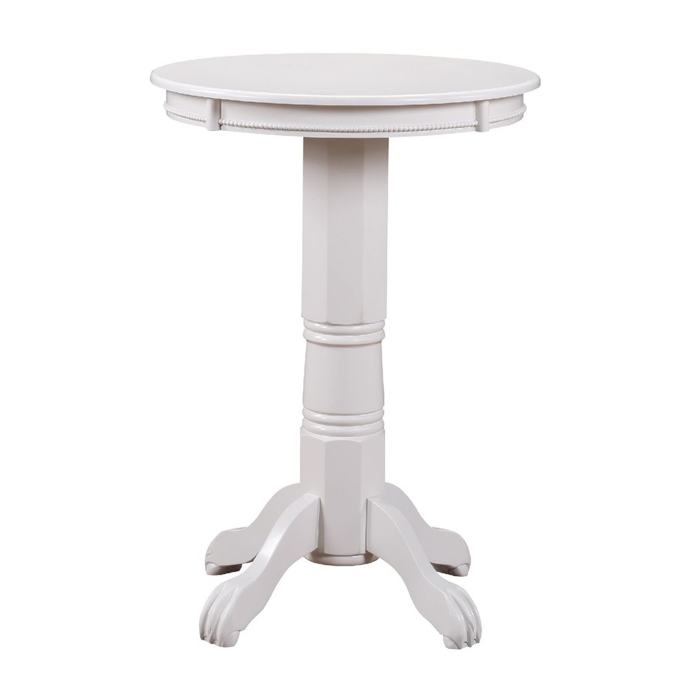 Benjara Ava 42 Inch Wood Pub Bar Table, Molded Trim, Carved Pedestal, White