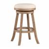 Benjara Liam 29 Inch Wood Barstool, Swivel Seat, High Density Foam Cushion, Ivory view 1