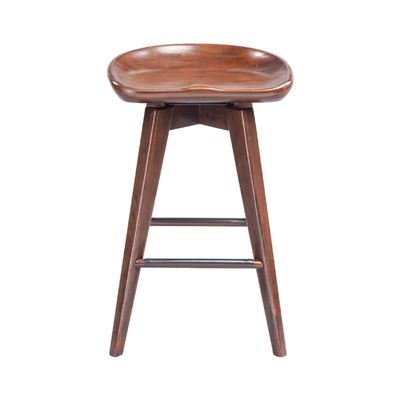Benjara Bar Esme 24 Inch Swivel Counter Stool, Contour Seat, Wood, Tapered Legs, Brown
