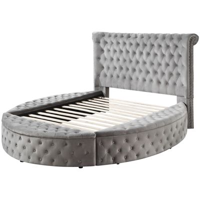 Acme Gaiva Queen Bed with Storage in Gray Velvet