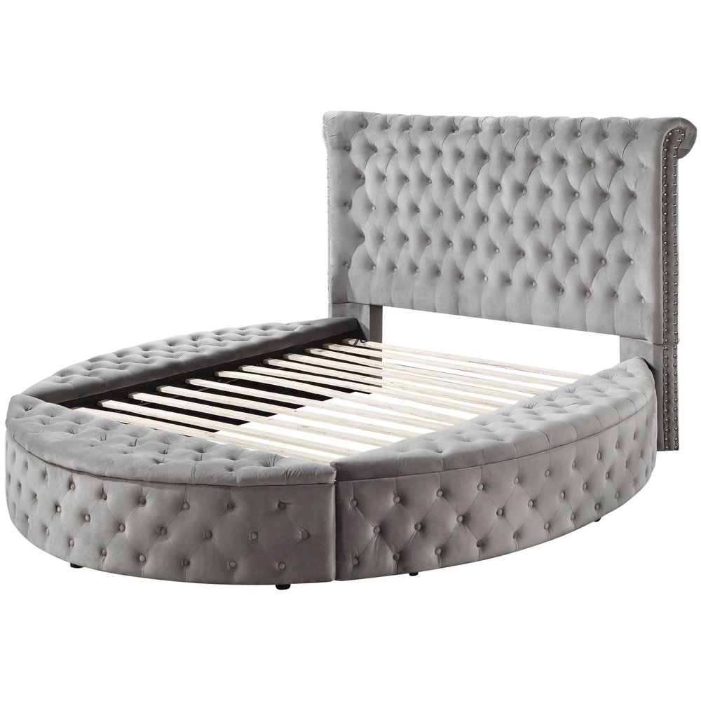 Acme Gaiva Queen Bed with Storage in Gray Velvet