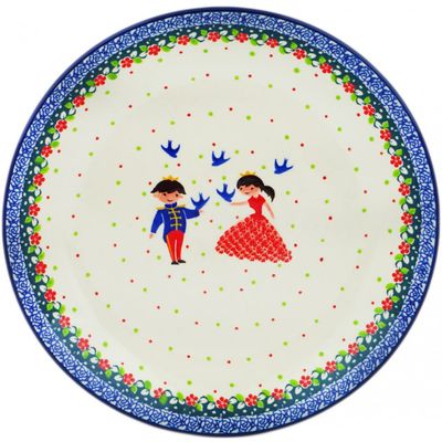 Polmedia Polish Pottery Dinner Plate UNIKAT - Bird Prince And Princess Pattern Handmade in Boleslawiec Poland by Ceramika Artystyczna + Certificate of Authenticity
