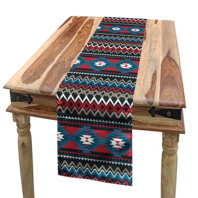 Ambesonne Antique Table Runner, Prehistoric Style Folkloric Striped Design Antique Mayan Patterns, Dining Room Kitchen Rectangular Runner, 14" X 72", Black Coral