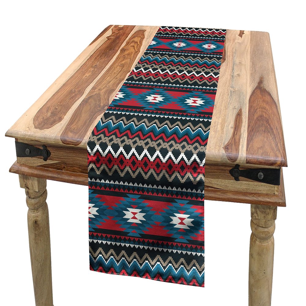 Ambesonne Antique Table Runner, Prehistoric Style Folkloric Striped Design Antique Mayan Patterns, Dining Room Kitchen Rectangular Runner, 14" X 72", Black Coral